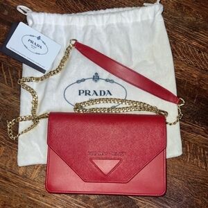 Prada Scarlet Leather Crossbody with Gold Chain